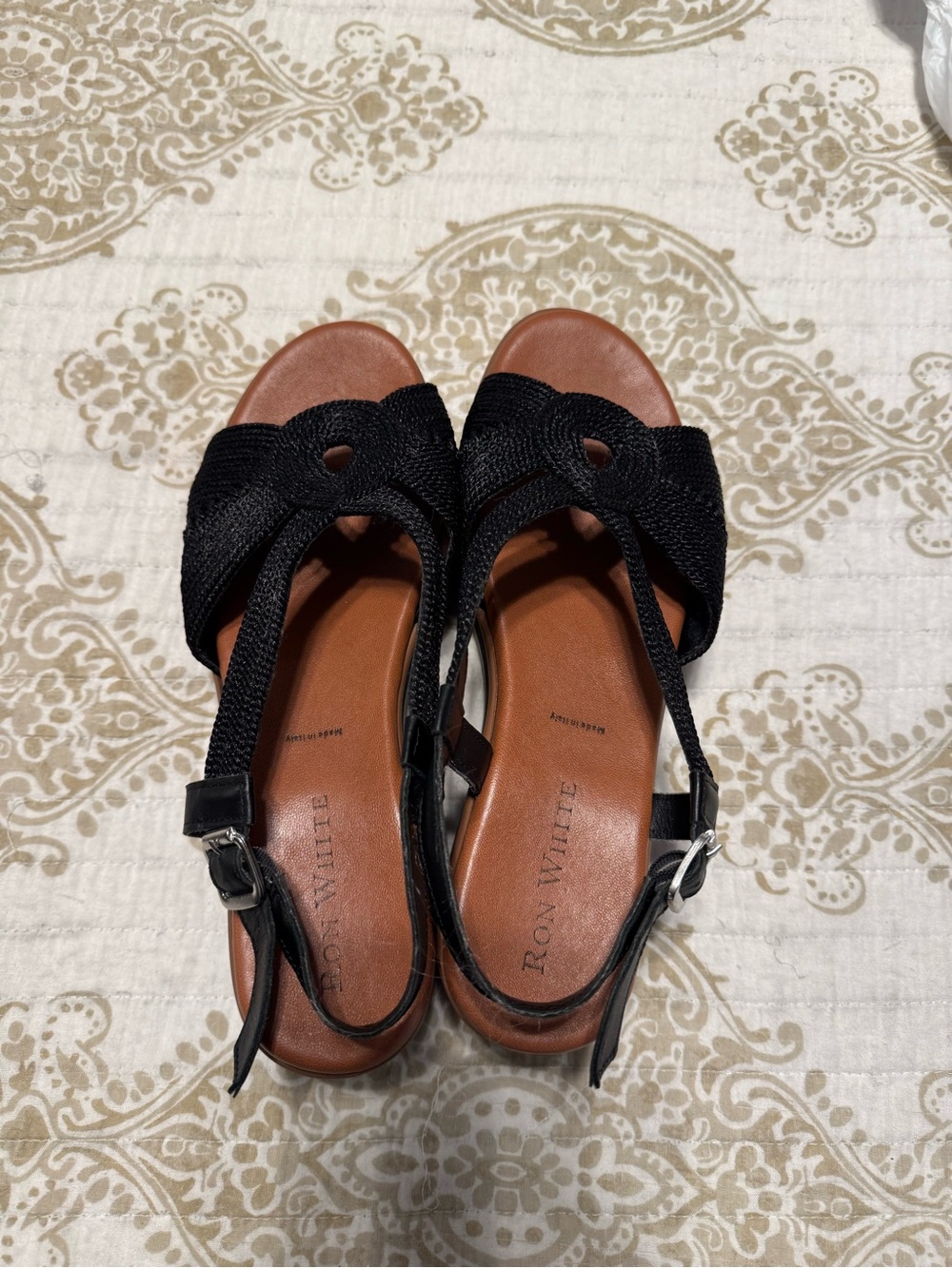 Ron White Italian Made Black Braided Slingback Sandals